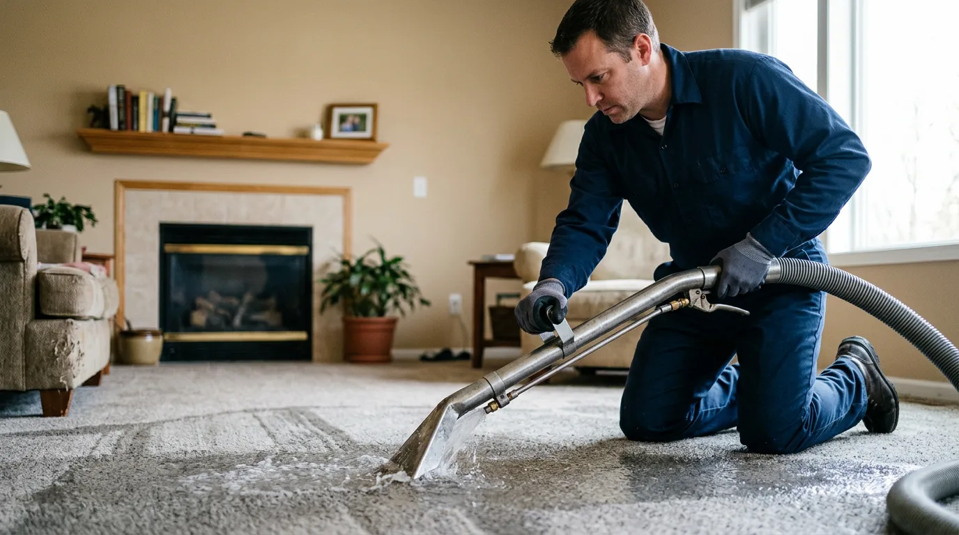 Water damage restoration technician working near Viola, IL